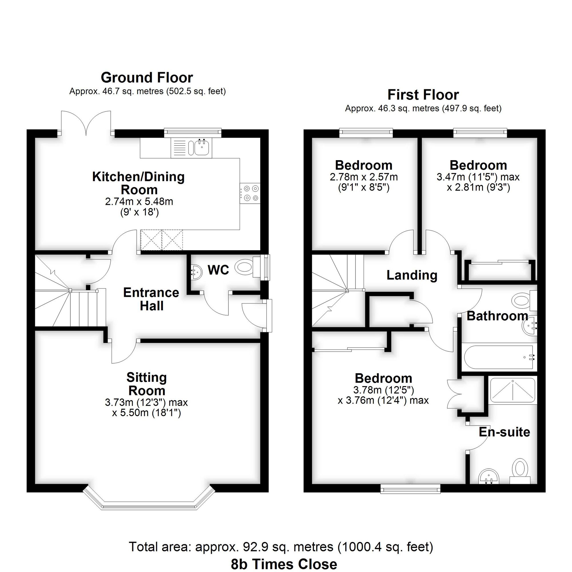 3 Bedroom Semi-Detached House For Sale - Times Close, Hitchin, SG5 Floor Plan